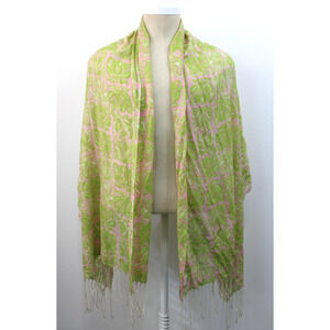 Lilly Pulitzer Silk & Cashmere Scarf Fringe Multicolored Floral 28” x 72"